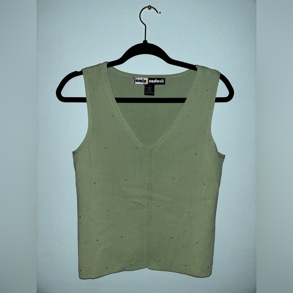 Vintage Jamie Sadock Moss Green V-Neck Lightweight Sweater Vest Tanktop Size S
